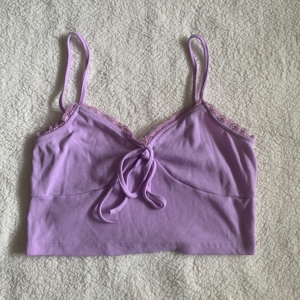 SHEIN lilac lace trim tie front crop cami top